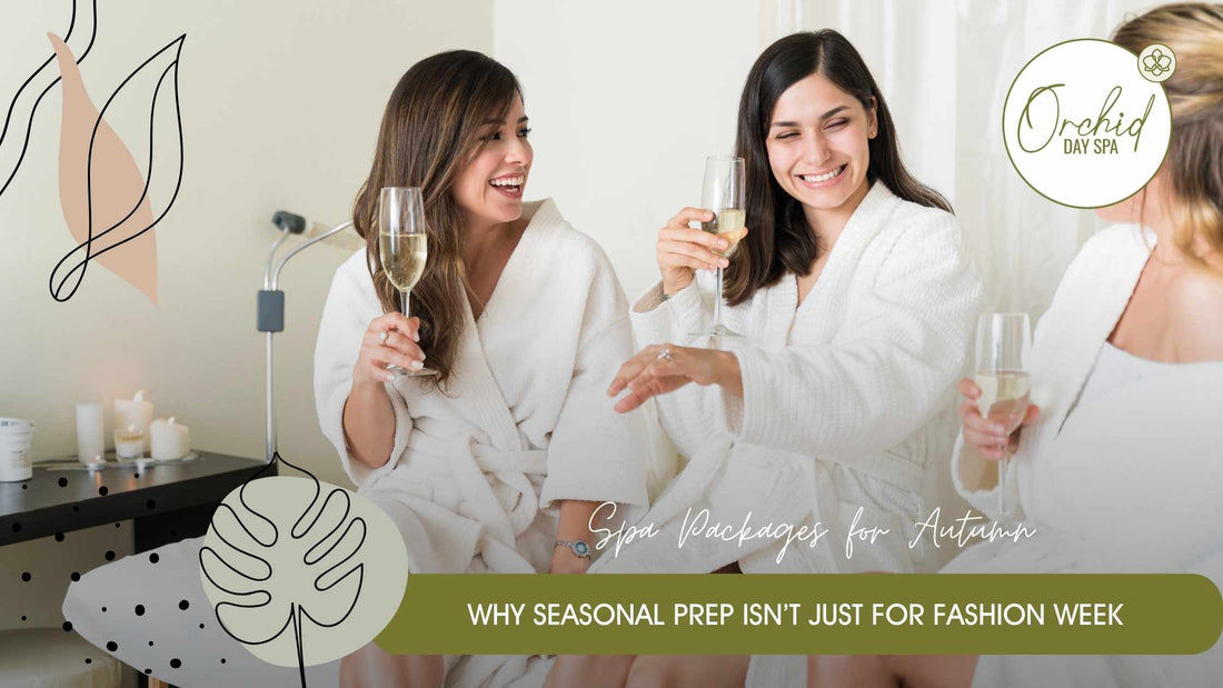 Guests enjoying autumn spa packages at Orchid Day Spa while relaxing in robes with champagne