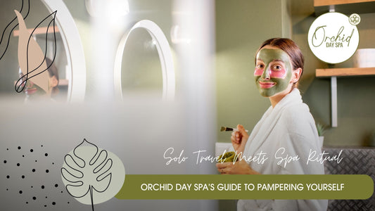 A woman enjoying a relaxing solo spa experience at Orchid Day Spa, applying a facial mask while embracing self-care and pampering in a calm, luxurious setting