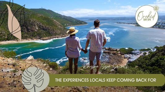 Couple enjoying scenic coastal views near Knysna Spa, highlighting a romantic wellness escape and relaxing spa experience in Knysna.